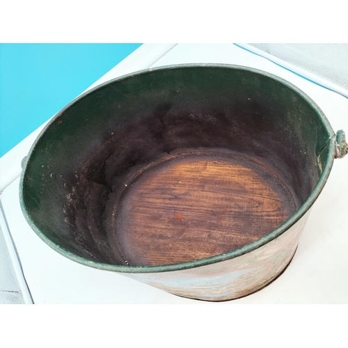 7 - Barge Ware Hand Painted Coal Bucket with Wooden Base. 27cm High x 43cm x 29cm.