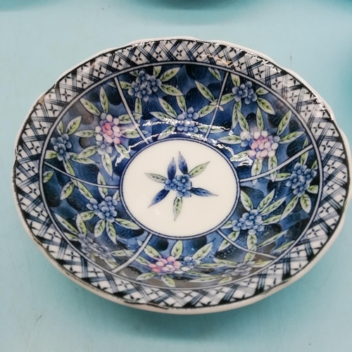 706 - 20th Century Japanese Blue and White Floral Bowls (6). Differing Character Marks. 11cm Diameter.