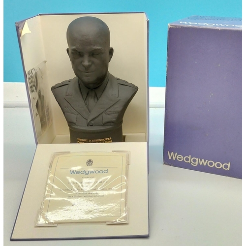 730 - Boxed Wedgwood 22cm Back Basalt 'Eisenhower' Bust. Limited Edition 2148/5000 with Certificate of Aut... 