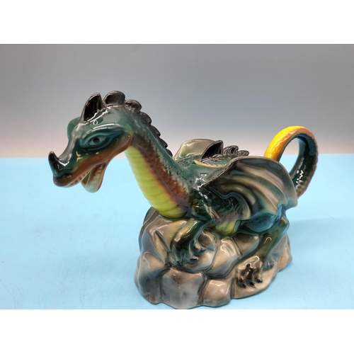 372 - Tony Wood 'Green Dragon' Teapot. 15cm High x 23cm Long.