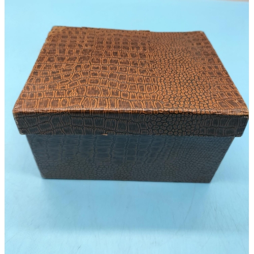 375 - Vintage Crocodile/Snakeskin Effect Box containing a Selection of Old Wooden Door and Drawer Knobs,