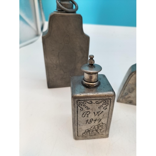 45 - Collection of 18th/19th Century Screw Top Pewter Flasks (6). Tallest being 19cm.