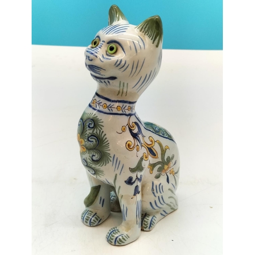 716 - 19th Century French Pottery 21cm Glass Eyed Cat Figure. A/F.