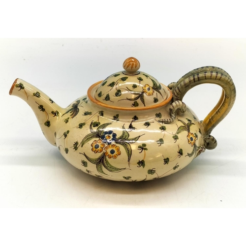 717 - Cantagalli Italian Ceramic Fayence Teapot. The Handle designed in the Form and Colour of a Snake. c ... 