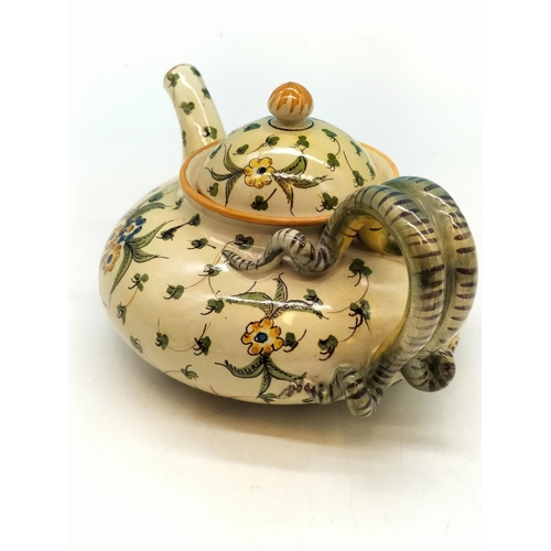 717 - Cantagalli Italian Ceramic Fayence Teapot. The Handle designed in the Form and Colour of a Snake. c ... 