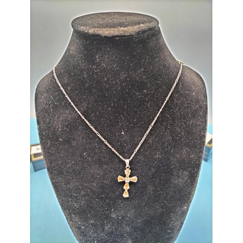 209 - Hallmarked Silver Stone Set Cross and Chain.