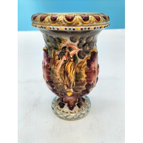 725 - Antique Ernst Bohne & Sohne Volkstedt Porcelain Footed 16cm Goblet with Curved Vase Body. c 1854-190... 