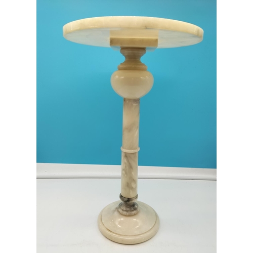 720 - Onyx Side/Pedestal Table. 50cm High, 30cm Diameter. A/F This Lot is Collection Only.