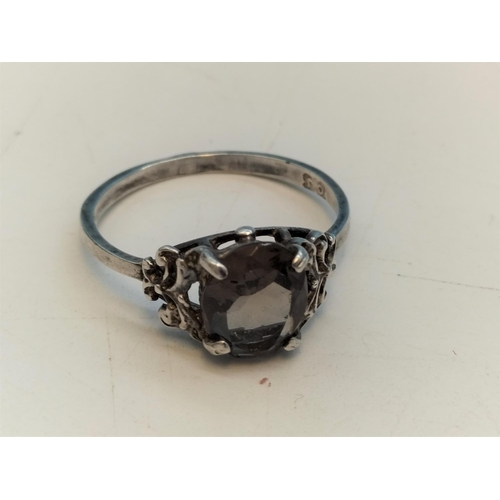 707 - Hallmarked Silver 925 Smokey Quartz Ring. Size P.