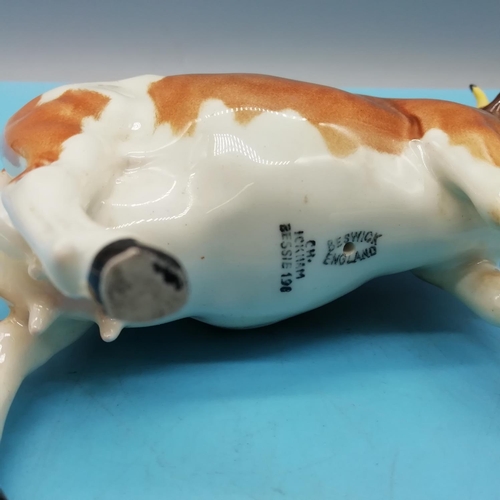 70 - Beswick Cow Figure 'Ickham Bessie' 198. Restoration to One Horn. 12cm High x 16cm.