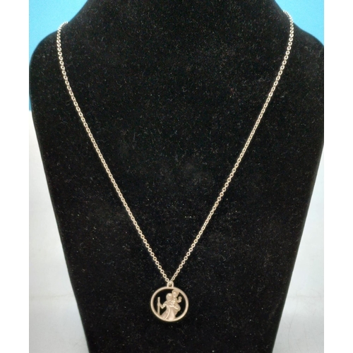 715 - Silver St Christopher Pendant on White Metal Chain.