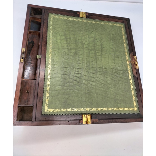 3 - Victorian Wood and Brass Writing Slope with Green Leather Interior. Closed Measures 16.5cm High, 51c... 