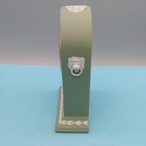 29 - Rare Wedgwood Jasper Green Mantle Cathedral Clock Barnet of London. 18cm High.