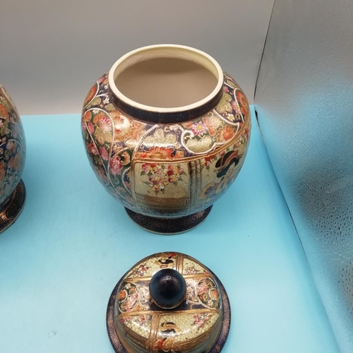 39 - Pair of Japanese c 1970s Oriental Lidded Jars. 30cm High.