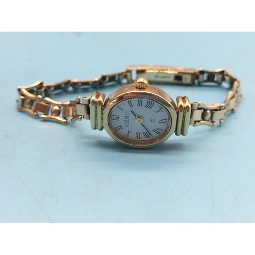 44 - Boxed Ladies Roamer with 9ct Case and Strap. 11.9 Grams.