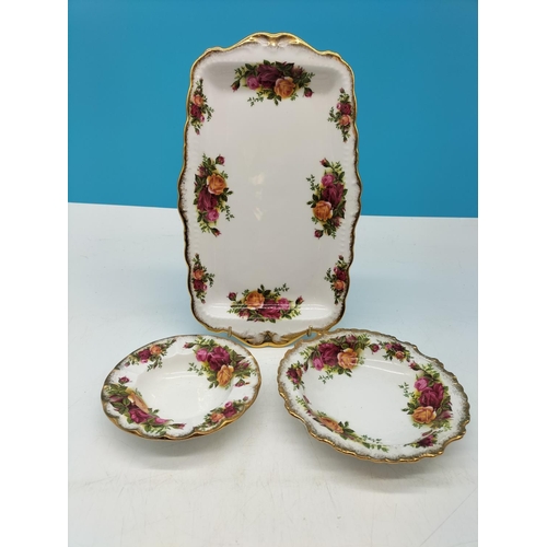 781 - Royal Albert Bowls (2) plus Sandwich Plate (29cm x 18cm) in the 'Old Country Roses' Pattern.