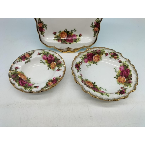 781 - Royal Albert Bowls (2) plus Sandwich Plate (29cm x 18cm) in the 'Old Country Roses' Pattern.