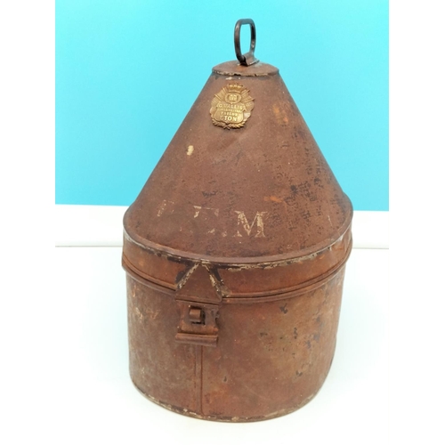 2 - Military Metal Hat Box by G Wallis Civil and Military Tailor, Eton. Approx 32cm High.