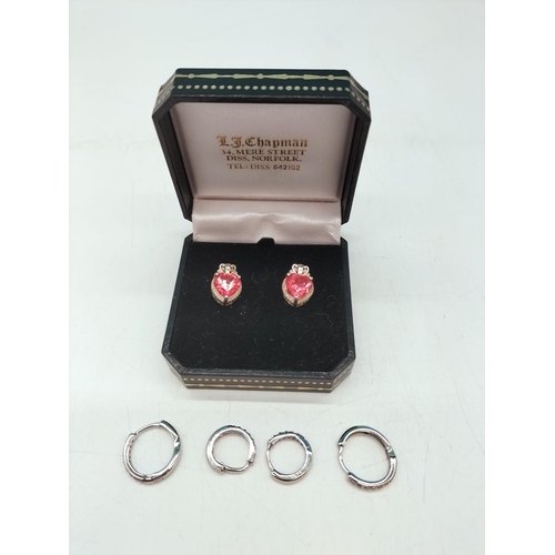 160F - 3 Pairs of Silver Earrings with Cubic Zirconia Stones.