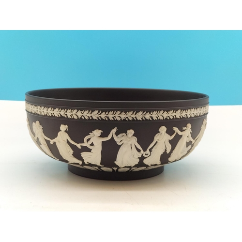 10 - Wedgwood Black Jasper 'Dancing Hours' Bowl. 11cm High, 25cm Diameter.