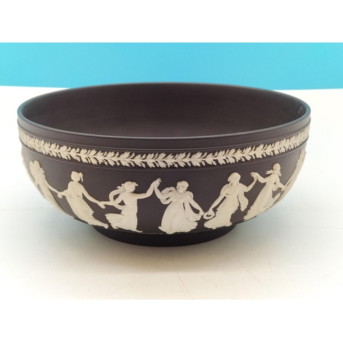 10 - Wedgwood Black Jasper 'Dancing Hours' Bowl. 11cm High, 25cm Diameter.