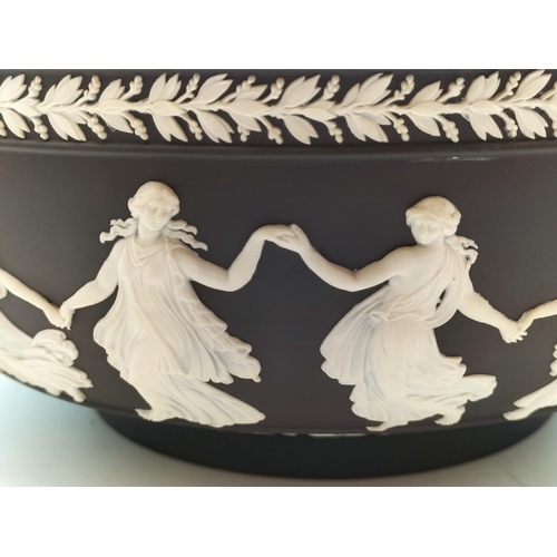 10 - Wedgwood Black Jasper 'Dancing Hours' Bowl. 11cm High, 25cm Diameter.