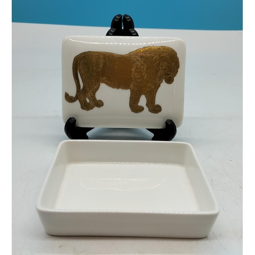 11 - Wedgwood China Design 63 Trinket Box with Lion Decoration. 3cm High, 13cm x 10cm.