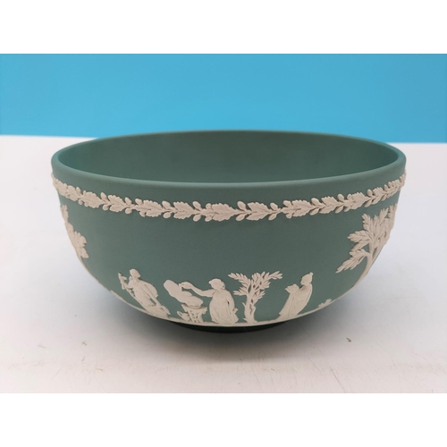 13 - Wedgwood Teal Jasper Bowl. 10cm High, 20cm Diameter.