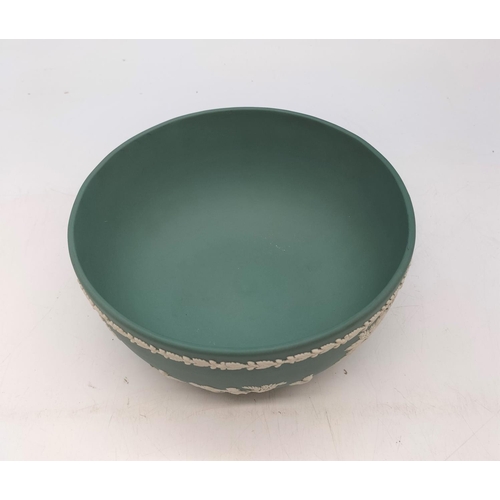 13 - Wedgwood Teal Jasper Bowl. 10cm High, 20cm Diameter.