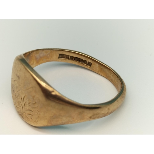 16 - 9ct Gold Gent's Signet Ring. Size U. 5.8 Grams.