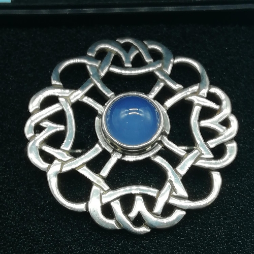 160C - 925 Silver Celtic Brooch set with Central Blue Moonstone.