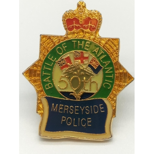 24 - Brass RAF Cap Badge plus Battle of the Atlantic 50th Anniversary, Merseyside Police Pin.