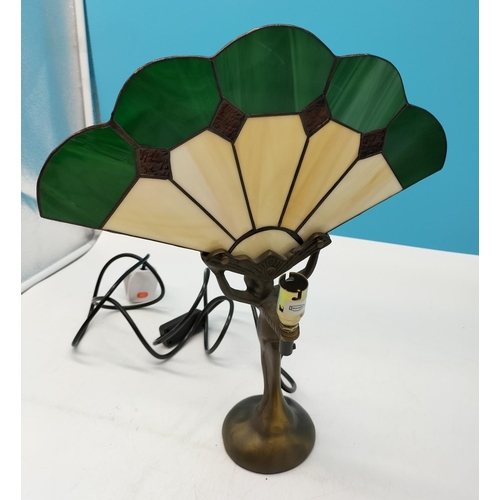 32 - Bronze Art Deco Style Tiffany Fan Glass Lamp. 42cm High x 35cm.