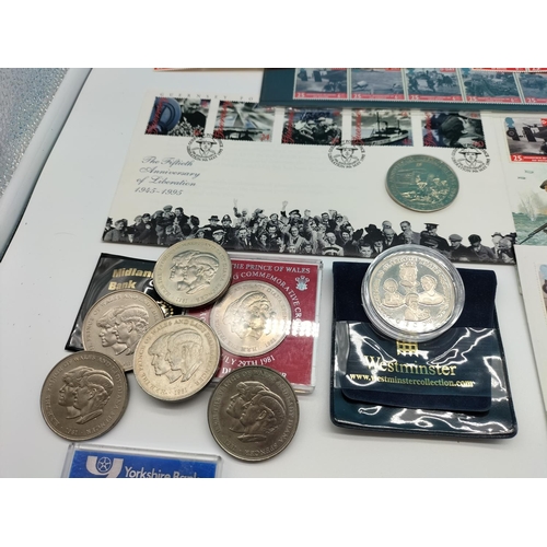 36 - Collection of Commemorative Coins and Stamps.