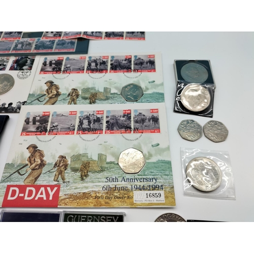 36 - Collection of Commemorative Coins and Stamps.