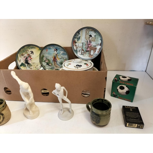 406 - Box of Mixed Pottery to include 'Beauties of the Red Manor' Plates, Bunnykins, Figures, etc.