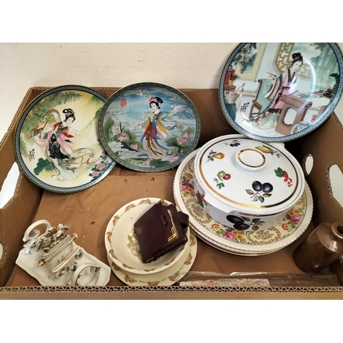 406 - Box of Mixed Pottery to include 'Beauties of the Red Manor' Plates, Bunnykins, Figures, etc.