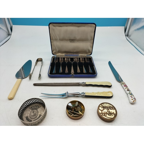 437 - Collection of Plated Ware to include Cutlery, Savoy Hotel Coaster, Stud & Links Box, etc.