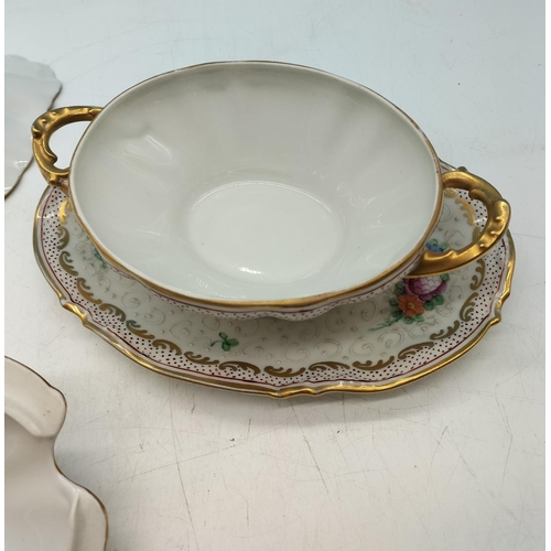 46 - Limoges Hand Decorated Sandwich Plate (35cm x 18cm) and Small Lidded Tureen (13cm High, 24cm x 12cm)... 