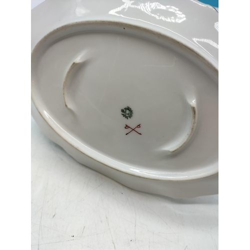 46 - Limoges Hand Decorated Sandwich Plate (35cm x 18cm) and Small Lidded Tureen (13cm High, 24cm x 12cm)... 