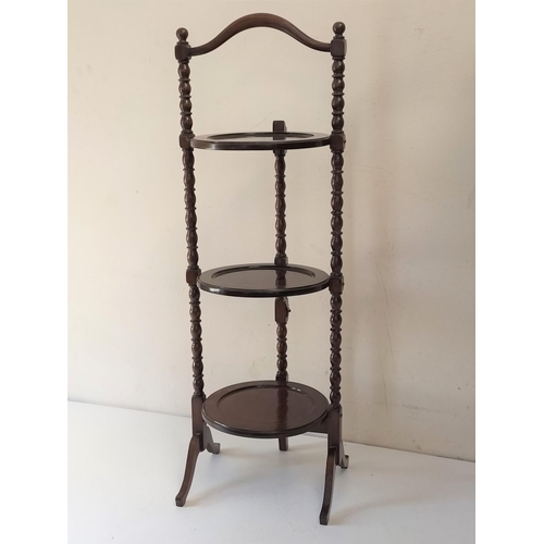 49 - Mahogany 3 Tier Cake Stand with Bobbin Legs. Requires hinge. 60cm High, 25cm diameter. Collection On... 