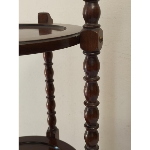 49 - Mahogany 3 Tier Cake Stand with Bobbin Legs. Requires hinge. 60cm High, 25cm diameter. Collection On... 