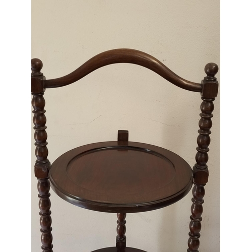 49 - Mahogany 3 Tier Cake Stand with Bobbin Legs. Requires hinge. 60cm High, 25cm diameter. Collection On... 