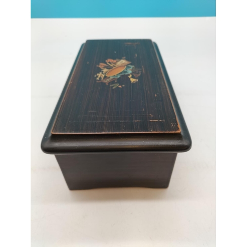 50 - Swiss Made 'Airs' Wooden Musical Box W/O. 12cm High, 30cm x 16cm. 1 Tooth Broken.