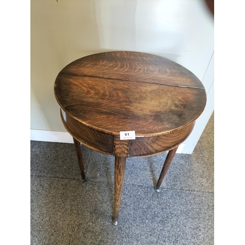 61 - Oak Sewing Box Table. Half Moon when Closed (71cm High, 52cm x 26cm) and Circular when Open (52cm Di... 