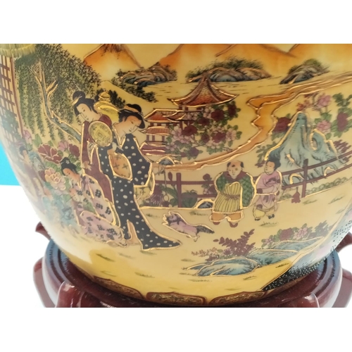 7 - Large Ceramic Chinese Bowl with Wooden Stand. Bowl measures 30cm High, 37cm Diameter. On Stand 46cm ... 