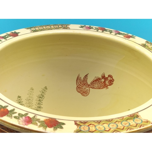 7 - Large Ceramic Chinese Bowl with Wooden Stand. Bowl measures 30cm High, 37cm Diameter. On Stand 46cm ... 