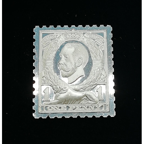 760 - Solid Silver King George V One Penny Stamp.