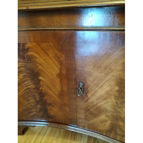 92 - Flamed Mahogany Concaved Corner Display Unit with Two Door Cupboard to Bottom (with Keys). 189cm Hig... 