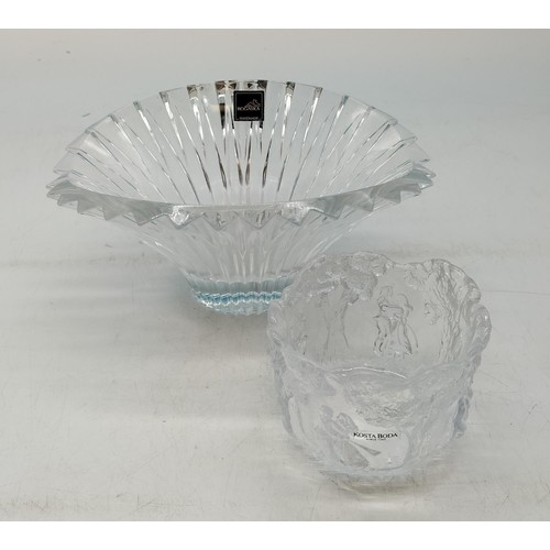 683 - Kosta Boda Glass Tea Light Holder plus Hand Made Rogaska Crystal Bowl. 11cm High, 22cm x 17cm.